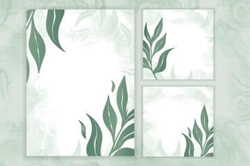 Cute Leaves Frame set with Watercolor Background