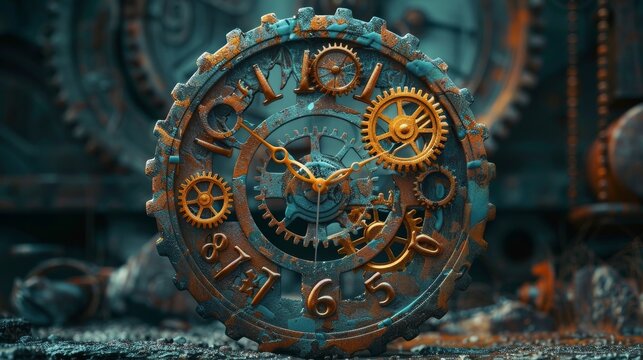 A clock made of gears that tick in different directions
