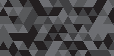 Vector Abstract geometric black and gray background seamless mosaic and low polygon triangle texture wallpaper. Triangle shape retro wall grid pattern geometric ornament tile vector square element.