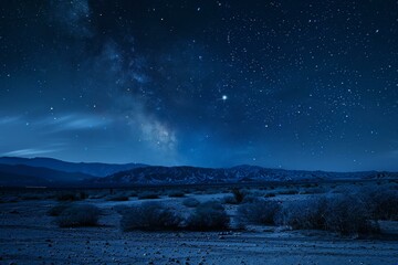 Starry Night Sky Over Desert Landscape, Nature Background
