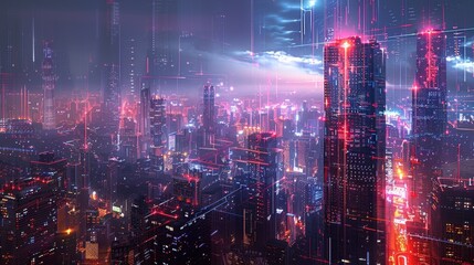 A digital cityscape with skyscrapers from around the globe