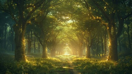 A forest of glowing trees that light the path to enlightenment
