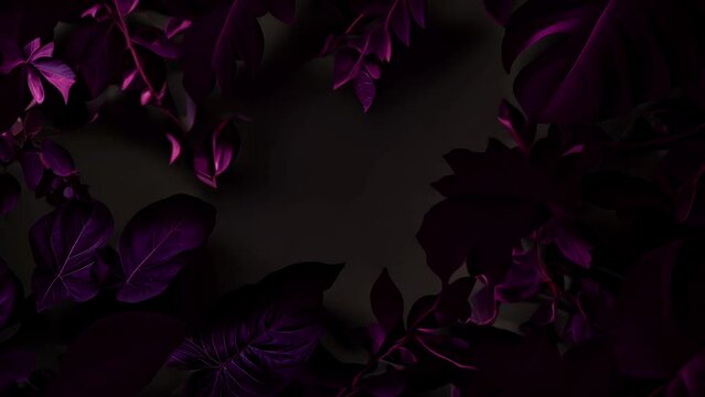 A monochromatic tropical leaves in various shades of violet casting soft shadows on a purple background creating a cool and serene botanical atmosphere. Beauty of nature concept