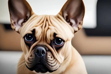 Poster Franse bulldog The french bulldog, (Bouledogue Francais), canine animal, a breed of companion dog or toy dog with wrinkled face, buldogue frances, closeup image