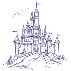 vector fairytale castle with lines on a white background .Generative AI
