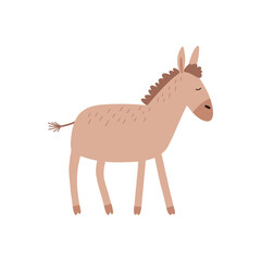 Cute hand drawn donkey, flat vector illustration isolated on white background. Cartoon animal character. Great for kids designs.