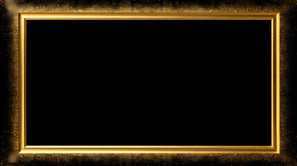 Empty shiny gold frame on black background