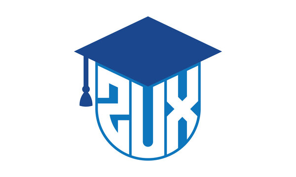 ZUX initial letter academic logo design vector template. school college logo, university logo, graduation cap logo, institute logo, educational logo, library logo, teaching logo, book shop, varsity