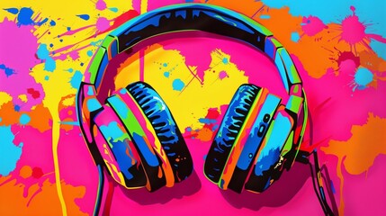 Fototapeta premium Headphone in pop art style in colored background
