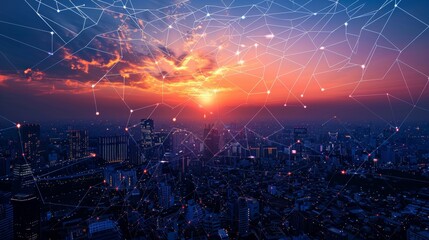 Global Connectivity: Network Hubs Illuminated at Dusk