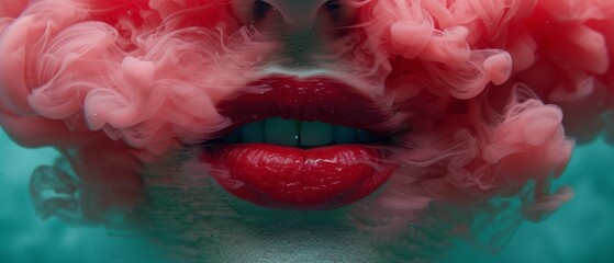 her lips parted, exuding tendrils of rising smoke from above - obrazy, fototapety, plakaty