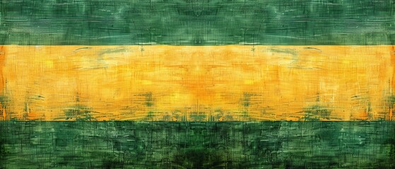   A painting of a green-and-yellow stripe on a green and yellow background, featuring grunge edge effects