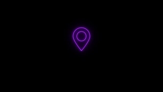 Abstract location icon and location tracking point animation on black background.