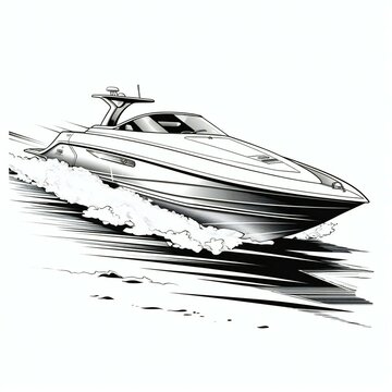 recommend clip art: set of speed boat black outline white illustration