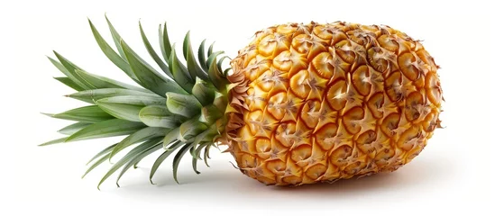Deurstickers  a tight shot revealing its texture, with a separate pineapple against a pristine white backdrop, complete with a clipping path at its uppermost © Jevjenijs