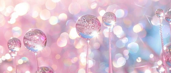  A collection of lollipops aligned on a pink-blue backdrop