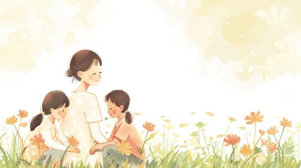 Illustration of Mother and Children