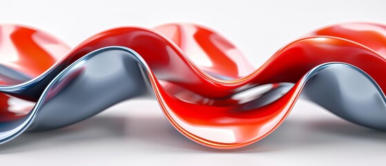   A red and silver object, tightly framed against a pristine white background Amidst the stillness, a blurred wave distorts the tranquility in the image's