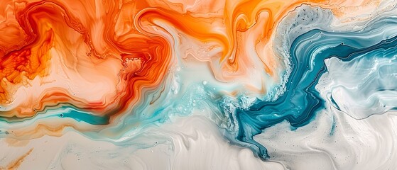  Orange, blue, and white swirls against white and orange background; White and blue swirls intermixed