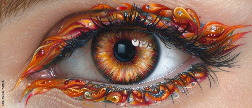 Poster   A detailed image of an eye replaced by a painted eyeball at its core