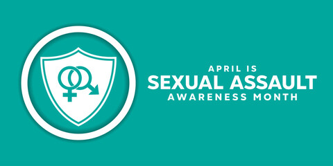 National Sexual Assault Awareness Month. Shield and gender icon. Great for cards, banners, posters, social media and more. Easy blue background.