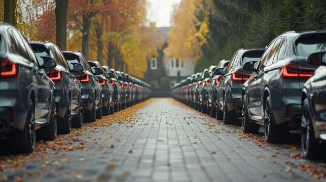 A line of cars parked next to each other