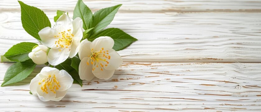   White flowers with green leaves against a pristine white backdrop Insert your text or image here ..Or,..A crisp white wooden