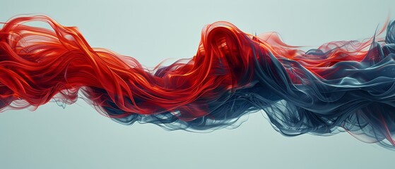   A red, white, and blue smoke wave against a lighter blue background, featuring a light blue sky in the distance