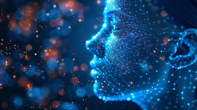 Facial recognition concept Illustration of a Face of network lines AI generated