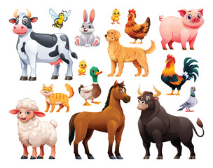 Farm animals set. Vector cartoon illustration
