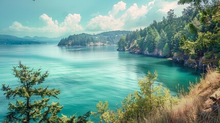 Emerald Waters Along Puget Sound Western USA  - obrazy, fototapety, plakaty