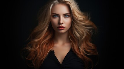 Fototapeta premium Woman with blonde hair in a black suit.