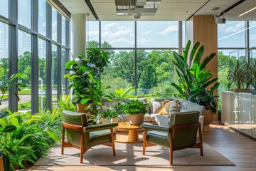 A living room filled with numerous green plants creating a botanical retreat design