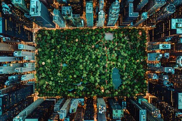 Aerial satellite view of central park in city centre