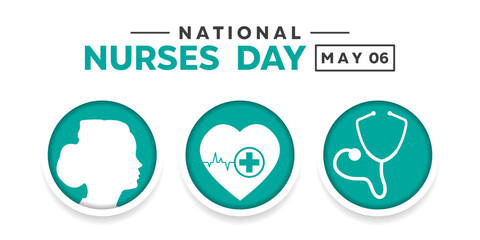 National Nurses Day. Nurses, heartbeat and stestoscope. Great for cards, banners, posters, social media and more. White background. 