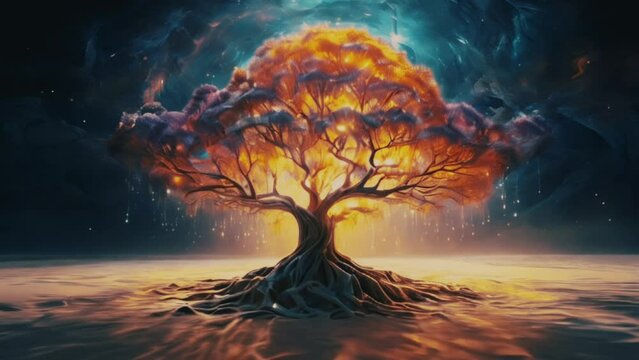 夢の中の神秘的な風景で、そびえ立つクリスタルの木　Generative AI