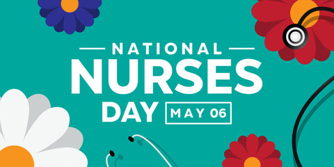 National Nurses Day. Flower and stestoscope. Great for cards, banners, posters, social media and more. Easy blue background.  