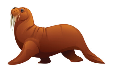 Cartoon walrus walking. Vector illustration isolated on white background
