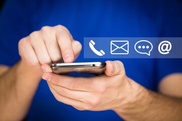 Business person with Smart Phone and Chat icons.