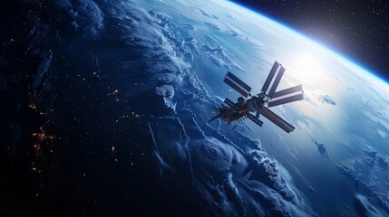 International space station over the planet. Elements of this image furnished by NASA. High quality photo 