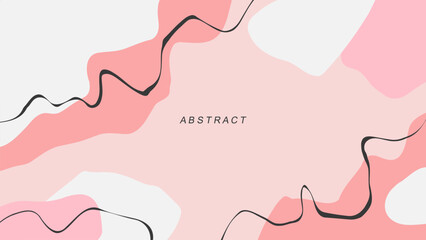Abstract background with various curved pink colored shapes and black lines for creative graphic design. Vector illustration.	