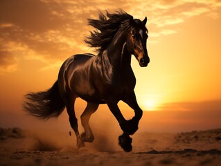 Obraz na płótnie Canvas a horse running in the sand