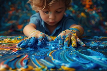 Child playing with paint during art time