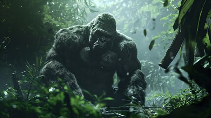 Roaming sovereign amidst the emerald canopy, King Kong reigns supreme in his verdant realm.