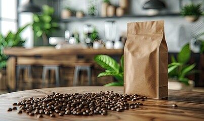 Natural Coffee Packaging and Roasted Beans