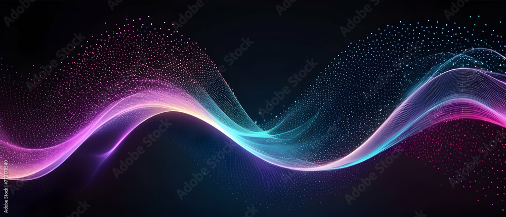 Wall mural abstract wave moving dots flow particles, hi-tech and big data background. abstract waving particle 