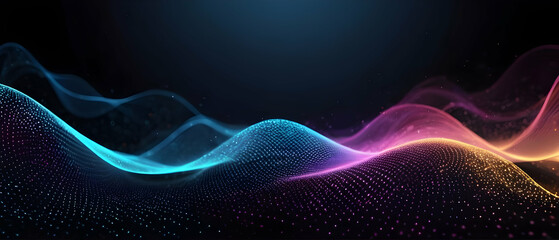 Abstract wave moving dots flow particles, hi-tech and big data background. Abstract Waving Particle Technology Background.