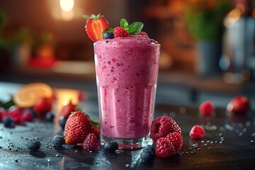 Healthy smoothie on a kitchen table, healthy lifestyle and fitness concept