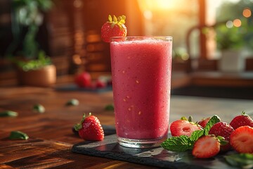 Healthy smoothie on a kitchen table, healthy lifestyle and fitness concept