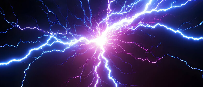 Electrical Synapse. Plasma Sparks. Vibrant Blue and Pink Lightning Energy. Dynamic Electricity.